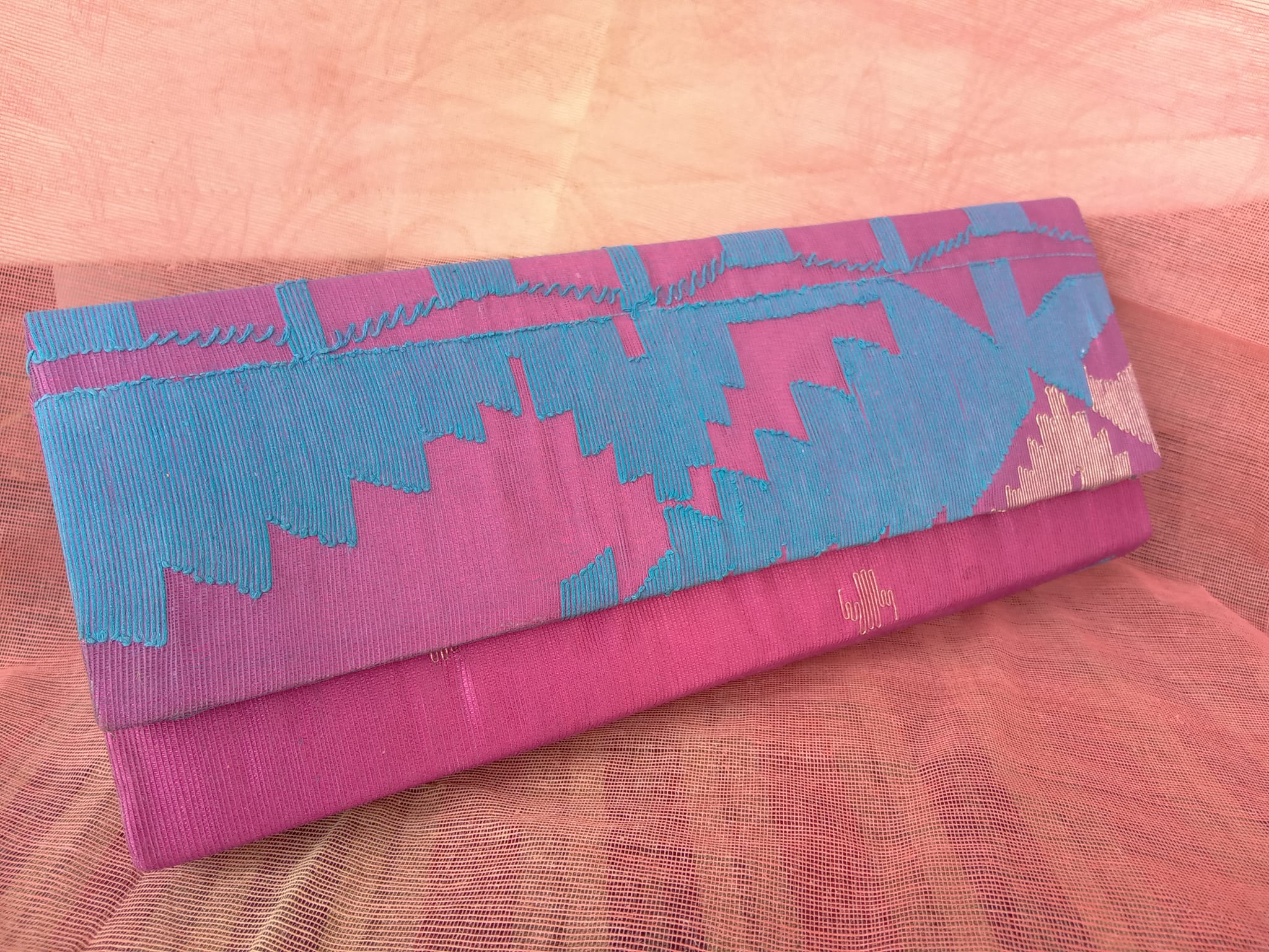 Jamdani Purse (Pink With Blue)